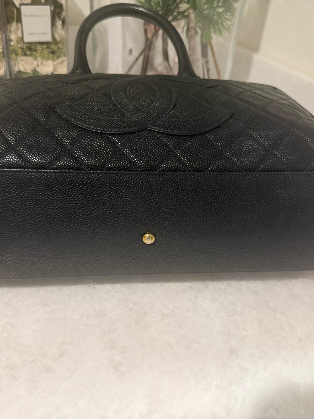 CHANEL Black Quilted caviar Leather Satchel with Top Handles bowling bag - Picture 6 of 9